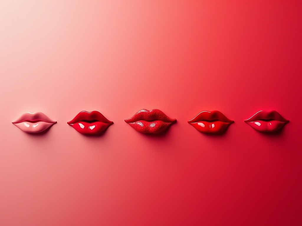 Five different styles of lips against a red background.